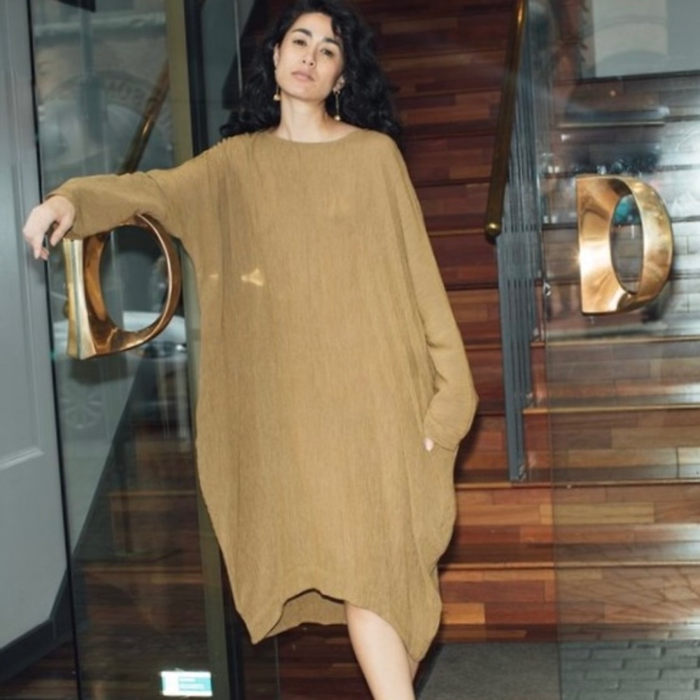 Black Crane Bud Dress -Coffee (M) NWT